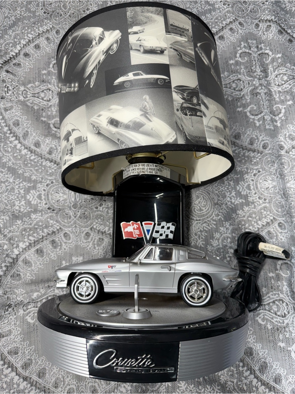 1963 Sting Ray Corvette Collector Lamp with Silver Die-Cast Car and Sound Demo